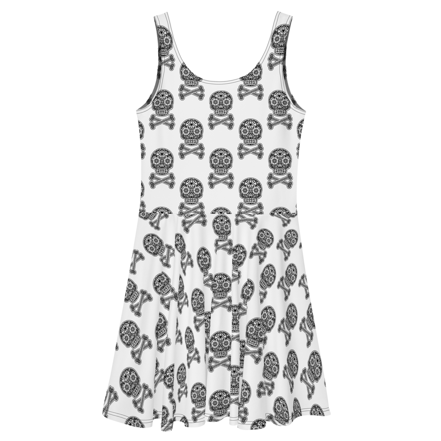 Skulls in Black on White Skater Dress