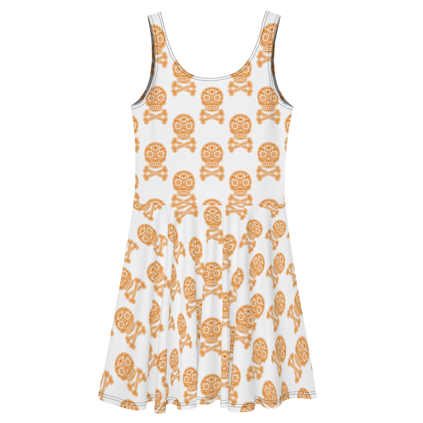 Skulls in Orange on White Skater Dress