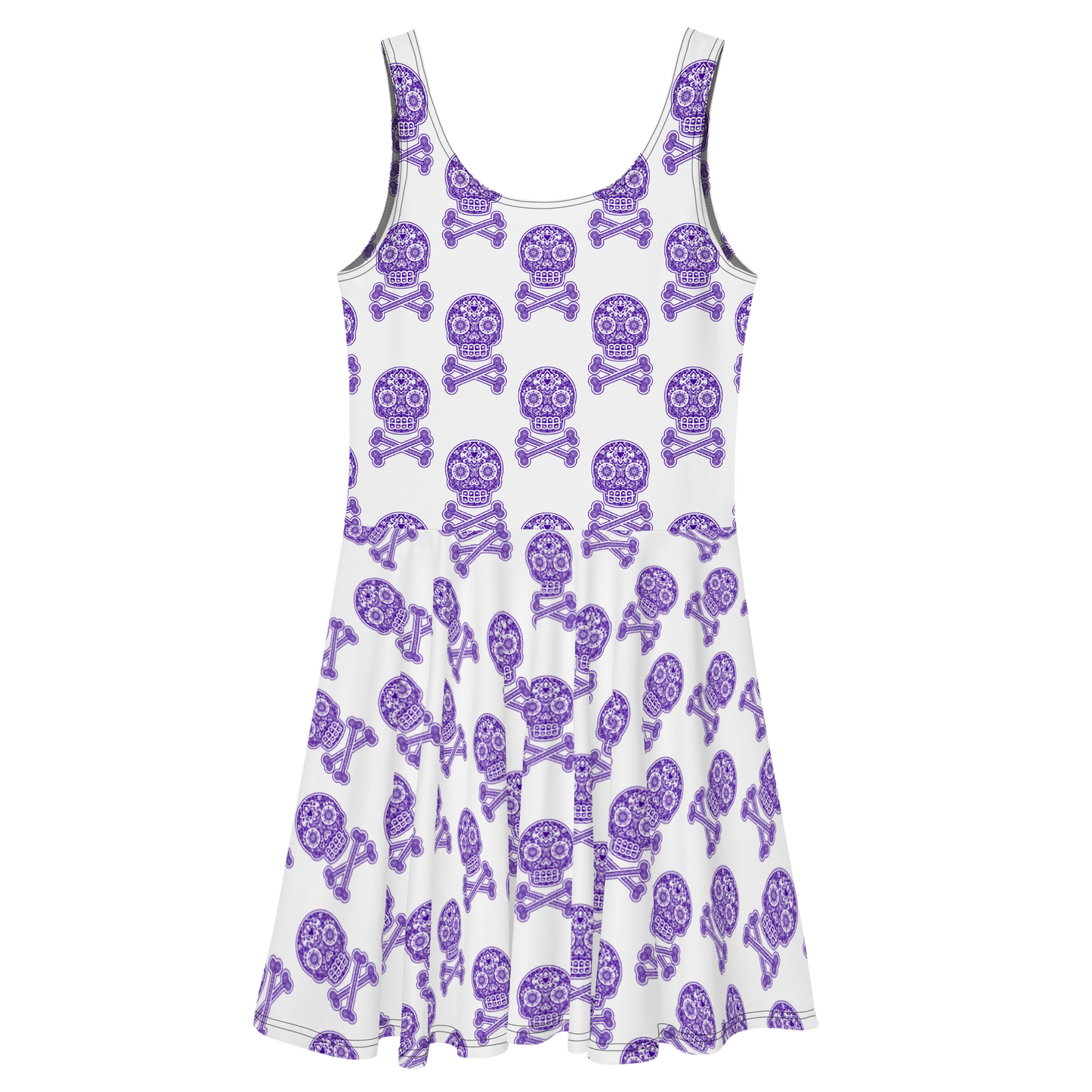 Skulls in Purple on White Skater Dress
