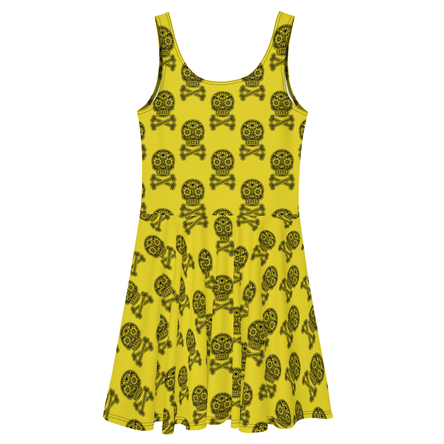 Skulls in Black on Yellow Skater Dress