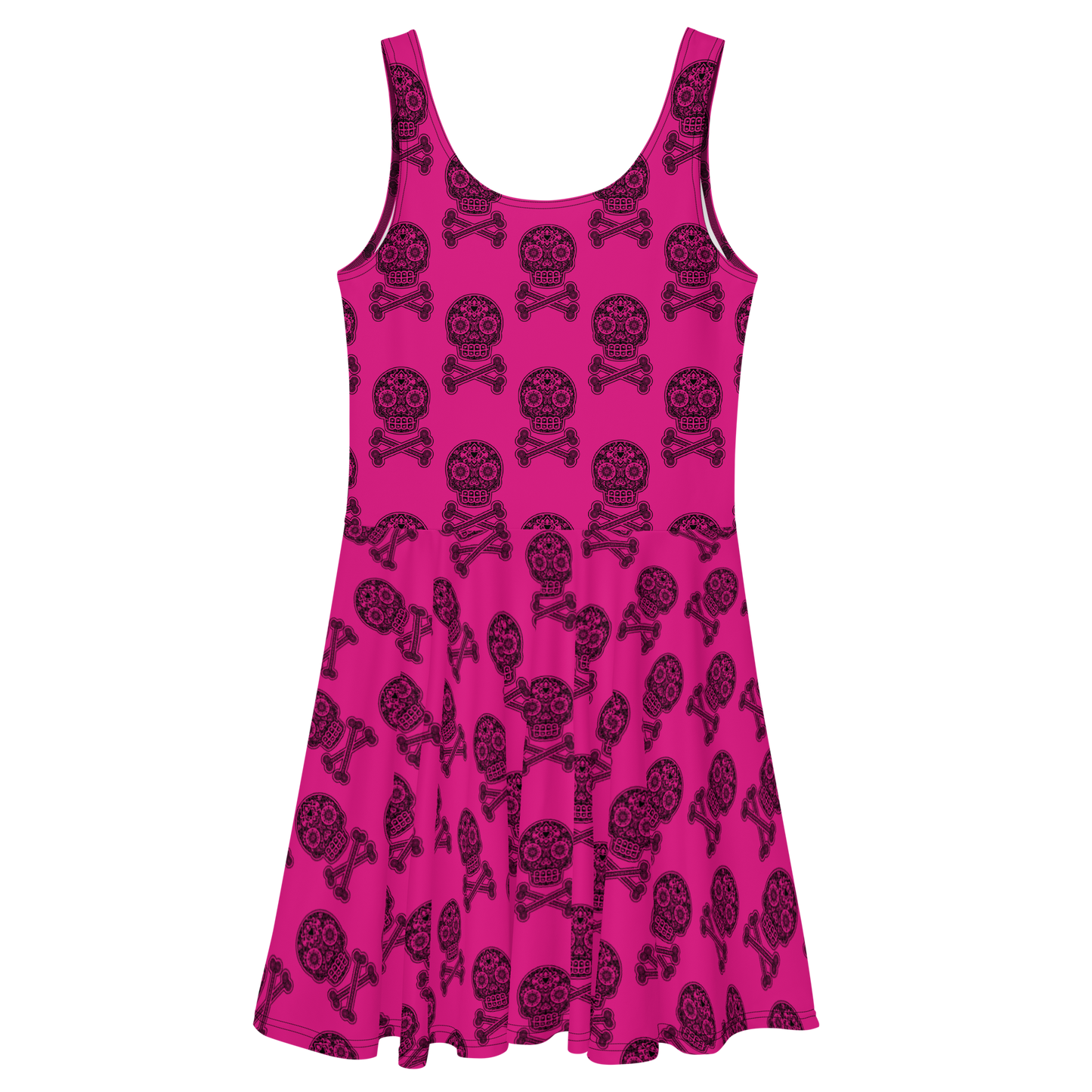 Skulls in Black on Pink Skater Dress