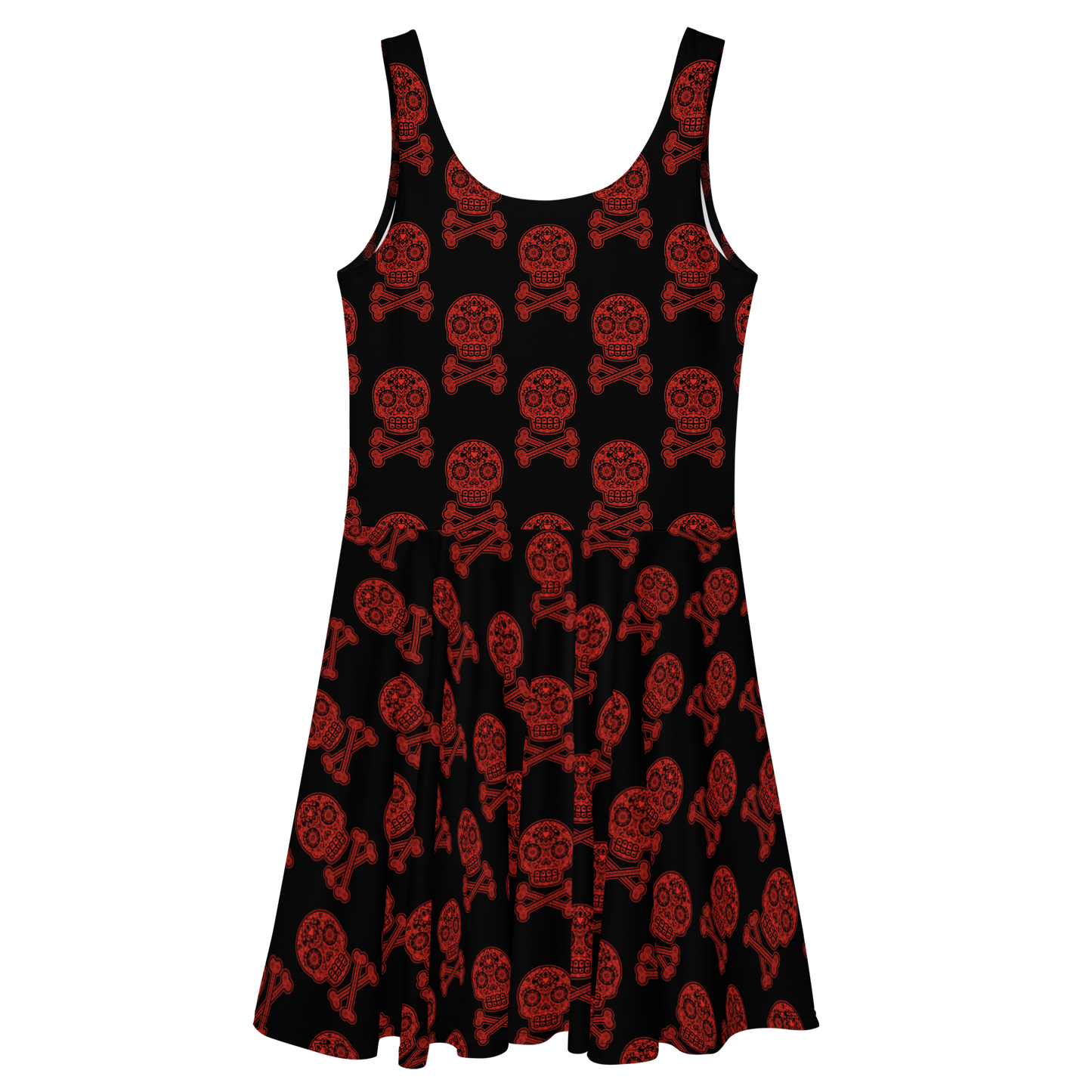 Skulls in Red on Black Skater Dress