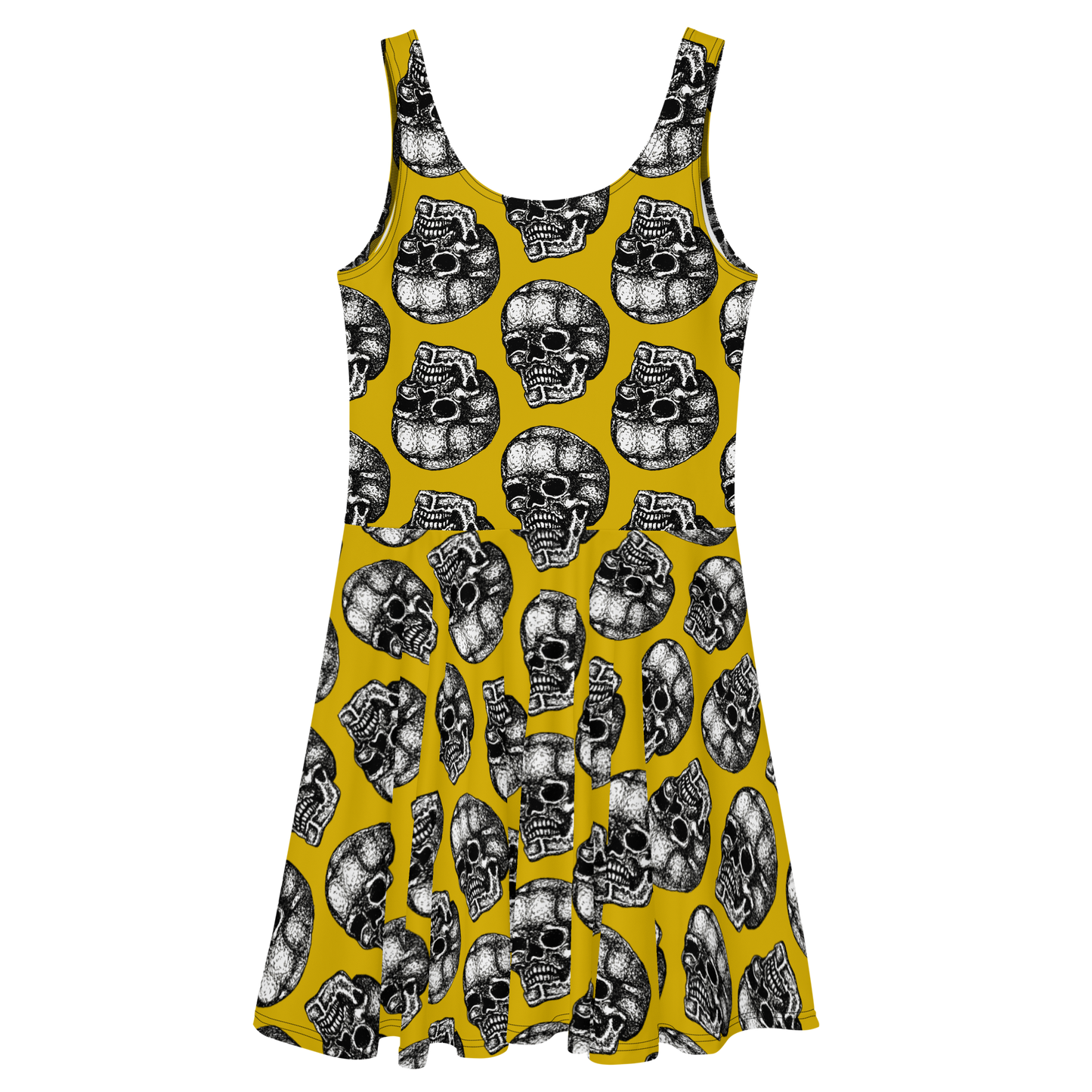 Skull Three Quarter Turn Mustard Skater Dress