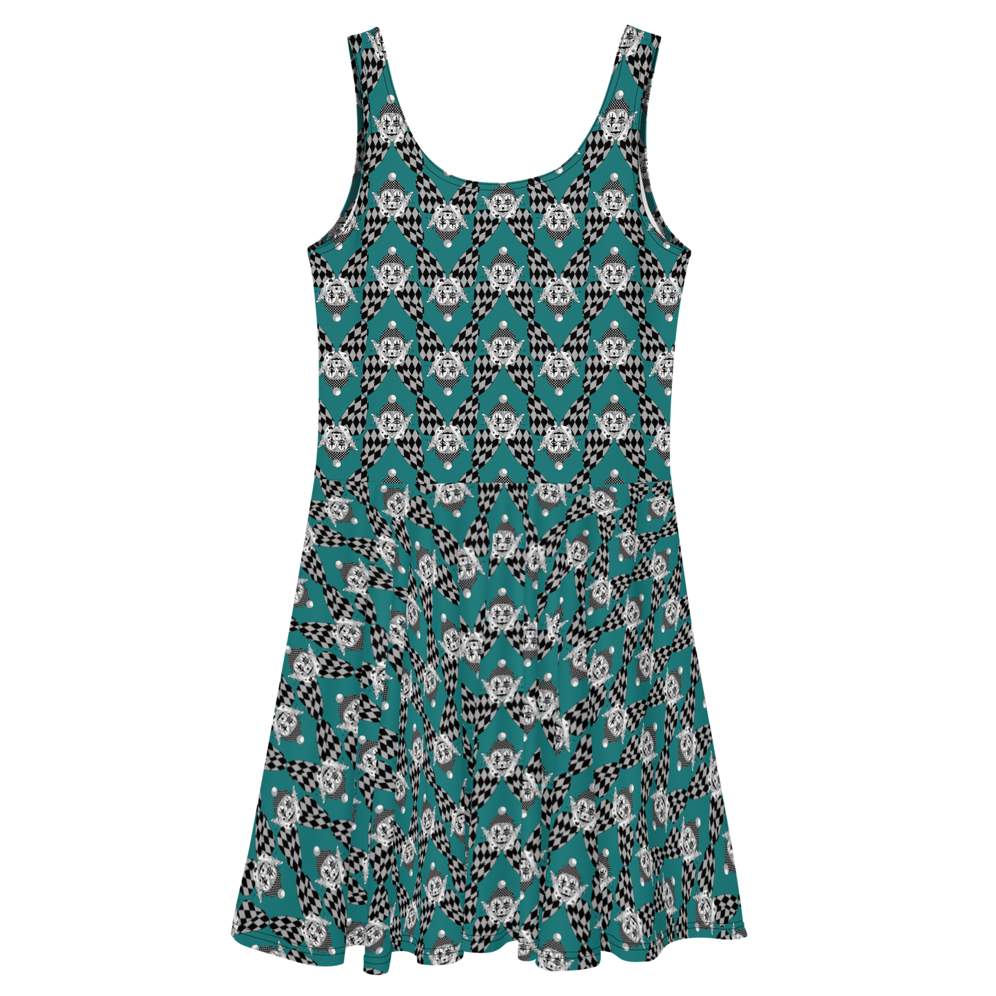 Clown Cutie Teal Skater Dress