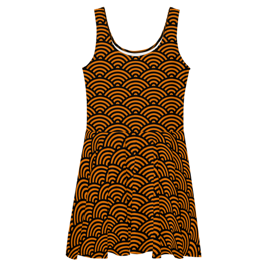 Arcs in Orange and Black Skater Dress