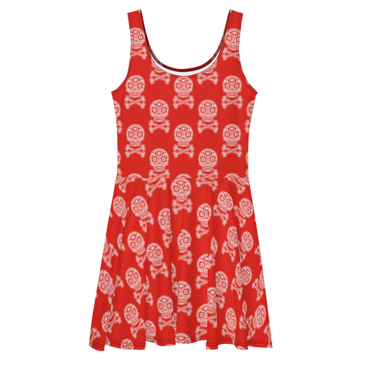 Skulls in White on Red Skater Dress