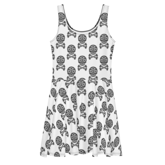 Skulls in Black on White Skater Dress