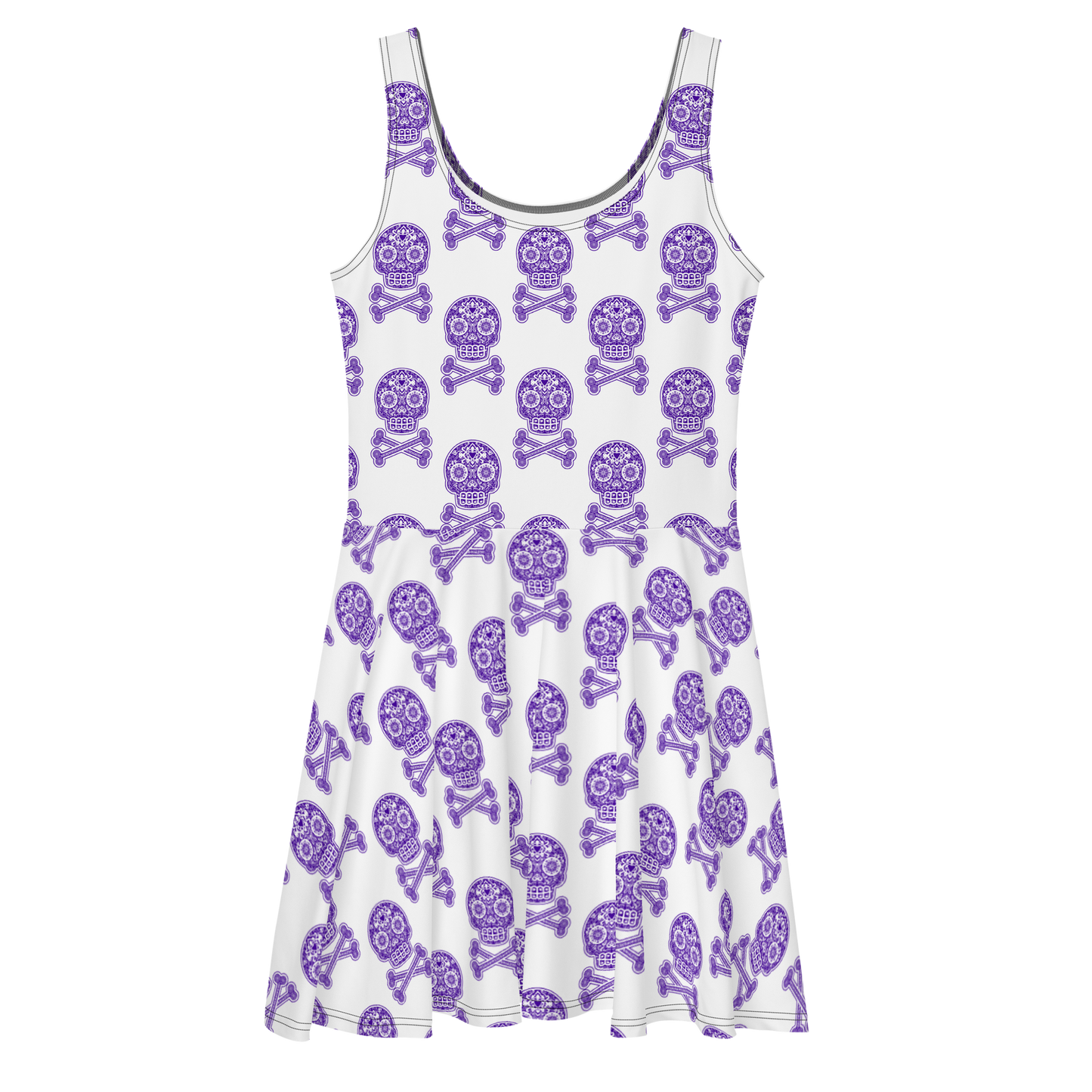 Skulls in Purple on White Skater Dress