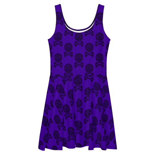 Skulls in Black on Purple Skater Dress