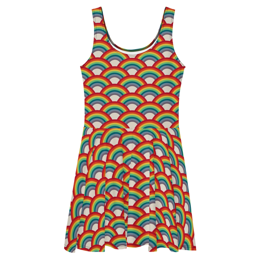 Rainbow on Off White Arcs Skater Dress