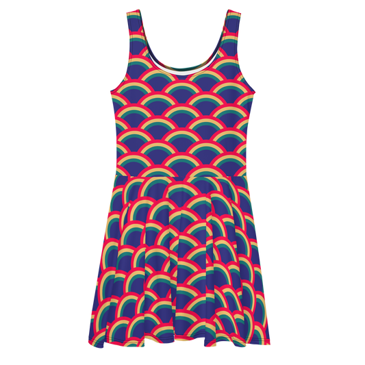 Rainbow 4 Color Arcs Skater Dress