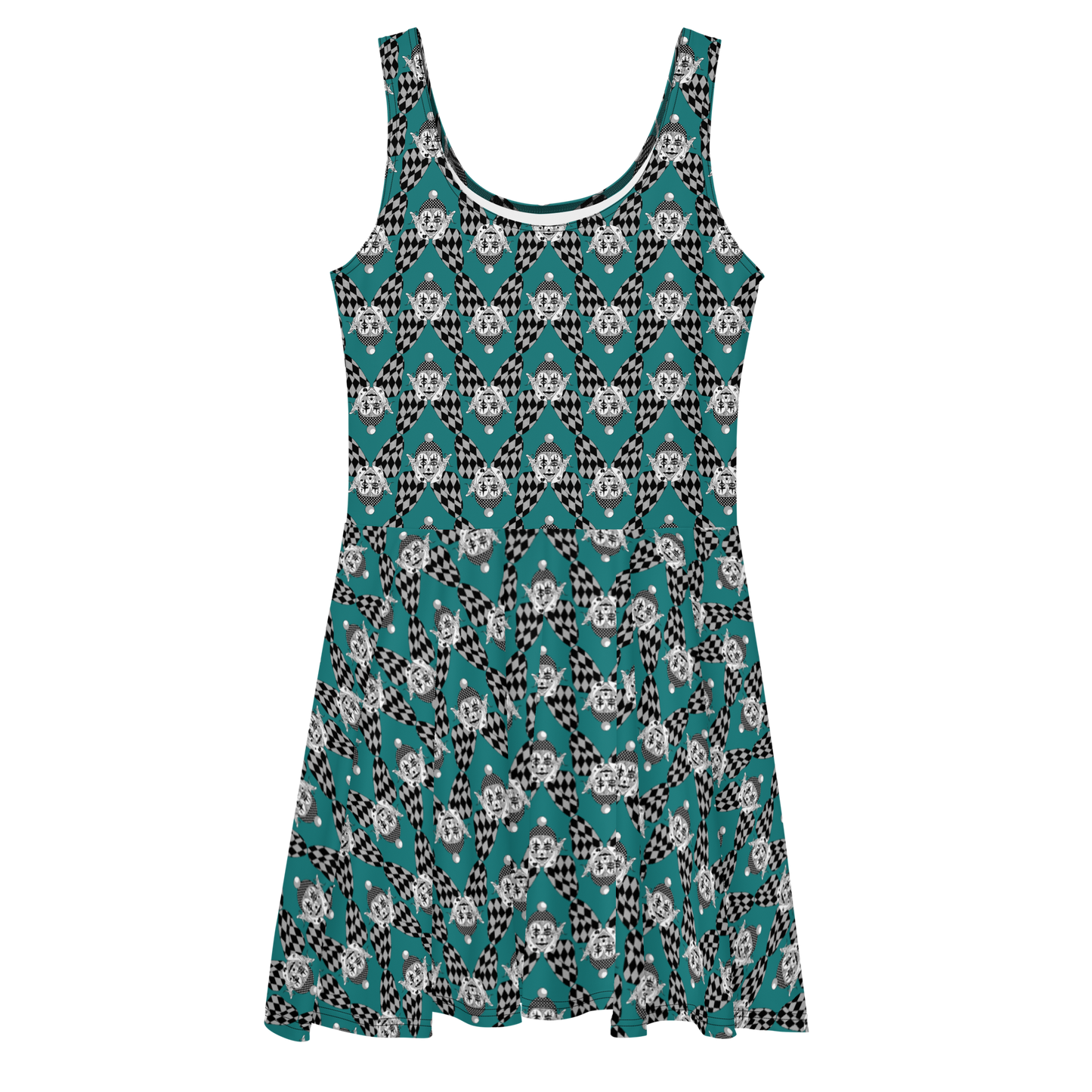 Clown Cutie Teal Skater Dress